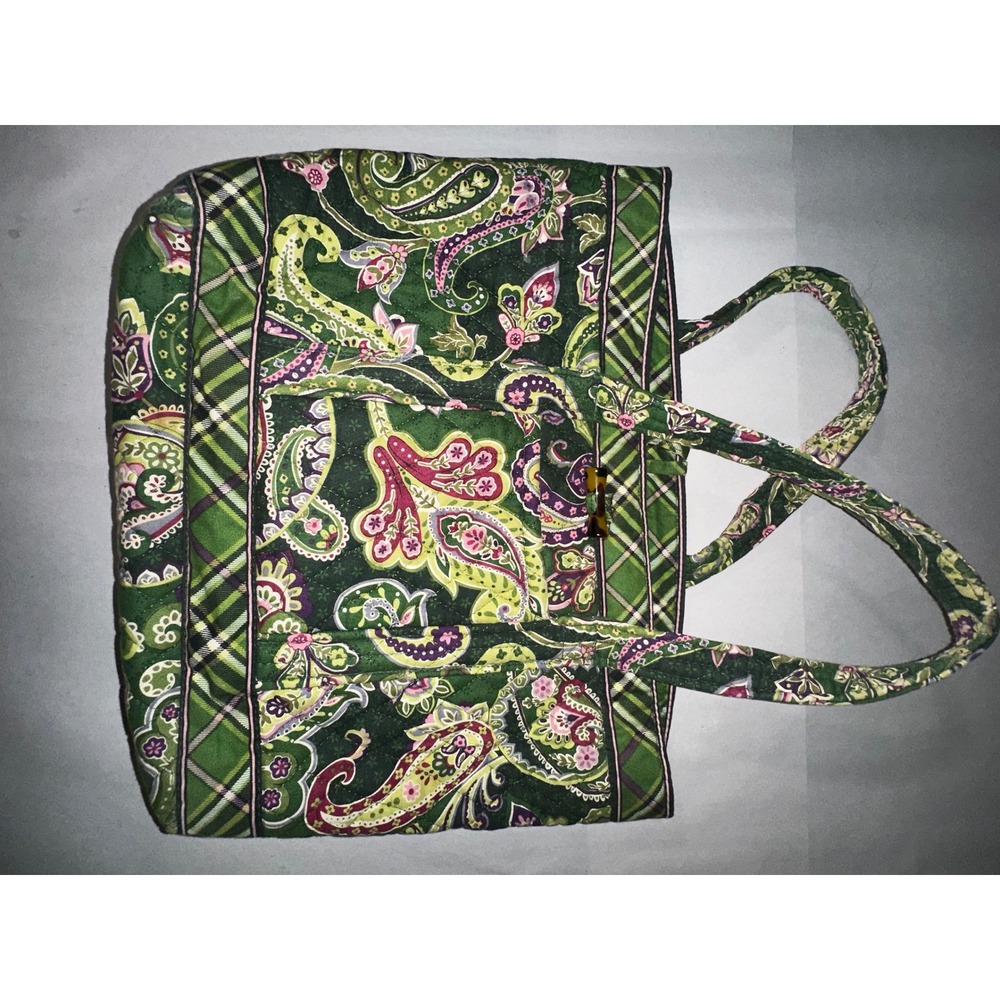 Vera Bradley Chelsea Green Quilted Cotton Tote Bag Paisley Plaid Retired Pattern